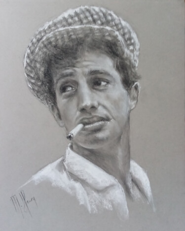 제목이 "Belmondo"인 그림 Muriel Henry로, 원작, 파스텔 목재 패널에 장착됨