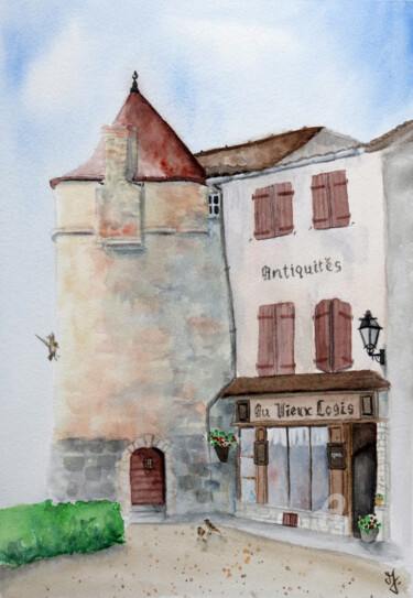 Painting titled "La tour du portier…" by Emilie Denis, Original Artwork, Watercolor