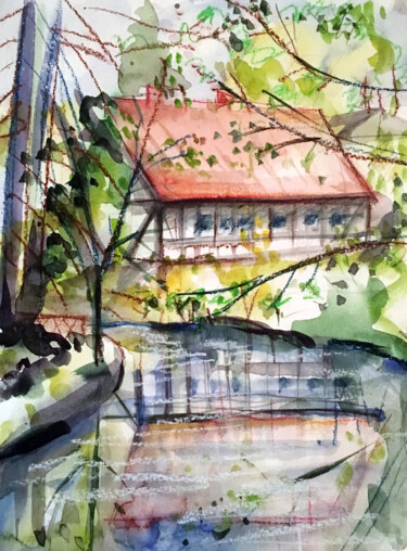 Alte Mühle, Landschaft, Aquarell Painting titled "Alte Mühle, Landsch…" by Sergej Luzewitsch, Original Artwork, Watercolor
