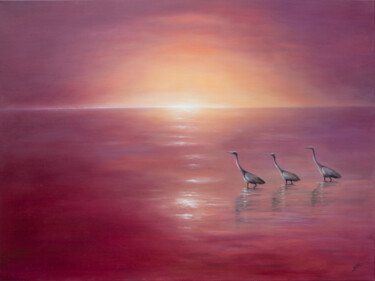 Japanese Cranes Peinture intitulée "Japanese Cranes" par Mila Moroko, Œuvre d'art originale, Huile Monté sur Châssis en bois