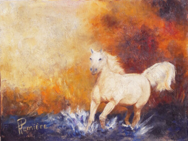 Peinture intitulée "Cheval en Camargue" par Patrick Lemiere, Œuvre d'art originale, Huile