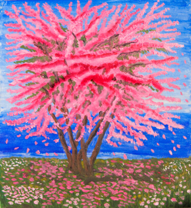 Painting titled "Cercis tree 4 Pink…" by Irina Afonskaya, Original Artwork, Oil