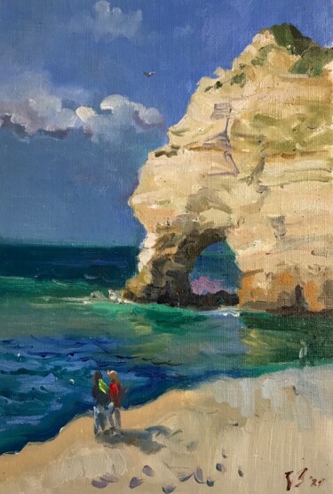 Etreta beach in Normandy Painting titled "Etreta beach in Nor…" by Katharina Valeeva, Original Artwork, Oil Mounted on Wood Stretcher frame