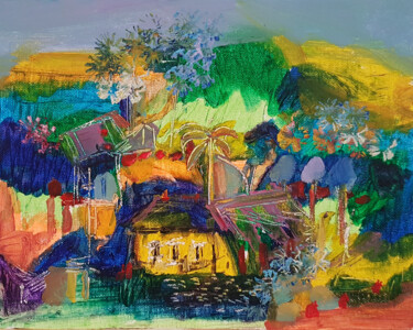 Painting titled "Jour solaire en Ber…" by Muriel Cayet, Original Artwork, Acrylic Mounted on Cardboard