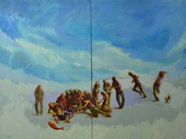 Malerei mit dem Titel "Following the fish" von Johnny Semaan, Original-Kunstwerk, Acryl