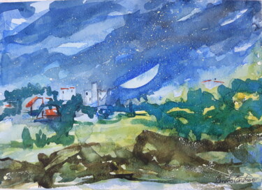 Pintura intitulada "cidade adormecida" por Renato Cardoso, Obras de arte originais, Aquarela