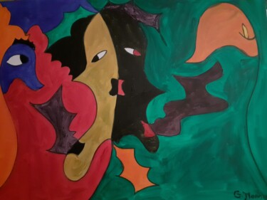 Schilderij getiteld "personnages et une…" door Guillaume Monnet, Origineel Kunstwerk, Acryl