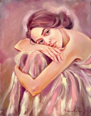 绘画 标题为“Lavender dress” 由Isolde Pavlovskaya, 原创艺术品, 油 安装在木质担架架上
