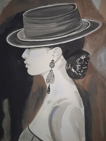 Lady with a hat / 70 x 52 cm "Lady with a hat / 7…" başlıklı Tablo Alexandra Djokic tarafından, Orijinal sanat, Mürekkep