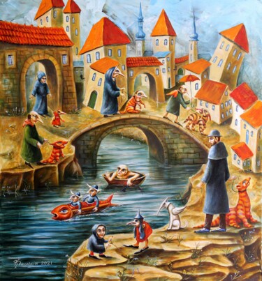 Peinture intitulée "Evening walk for gu…" par Vladimir Pronkin, Œuvre d'art originale, Huile