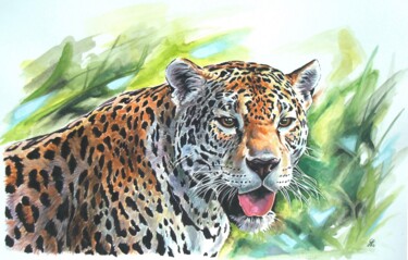 Le seigneur de la jungle (jaguar) 绘画 标题为“Le seigneur de la j…” 由Ghislaine Letourneur, 原创艺术品, 水粉 安装在纸板上