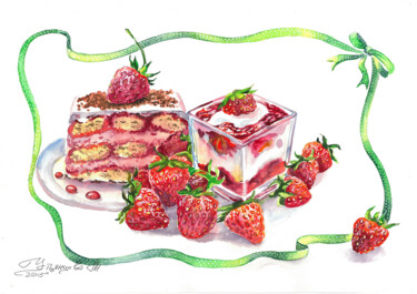 Dessert Painting Strawberry Wall Art Painting titled "Dessert Painting St…" by Tatyana Ustyantseva, Original Artwork, Watercolor