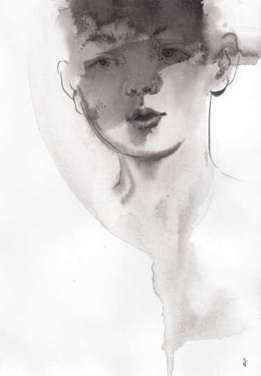 Portrait of a boy. Memory Drawing titled "Portrait of a boy.…" by Sasha Kashanskaya, Original Artwork, Ink