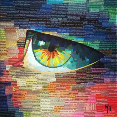 Collages titled "Regard" by Emily Coubard (Mil.), Original Artwork, Collages Mounted on Wood Stretcher frame