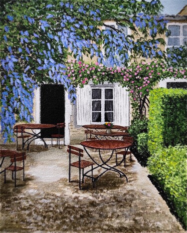 "Summer cafe" başlıklı Tablo Yuliia Khazova tarafından, Orijinal sanat, Akrilik Ahşap Sedye çerçevesi üzerine monte edilmiş