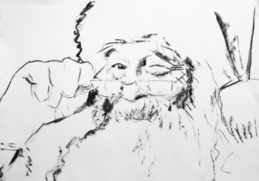 Drawing titled "Joyeux Noël" by Dominique Dève, Original Artwork, Charcoal