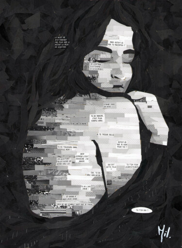 Les maux Collages titled "Les maux" by Emily Coubard (Mil.), Original Artwork, Collages Mounted on Cardboard