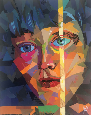 Collages titled "light line" by Emily Coubard (Mil.), Original Artwork, Acrylic Mounted on Wood Stretcher frame