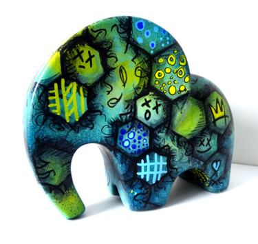 Statue éléphant pop art / Sculpture animale street art 제목이 "Statue éléphant pop…"인 조형물 Pvettese로, 원작, 페인트 스프레이