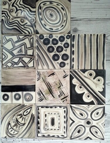 11 carreaux de faïence 10 x 10 cm 雕塑 标题为“11 carreaux de faïe…” 由Anne Cabon, 原创艺术品, 陶瓷