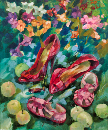 Painting titled "Mom and Daughter" by Natalia Pismak, Original Artwork, Oil