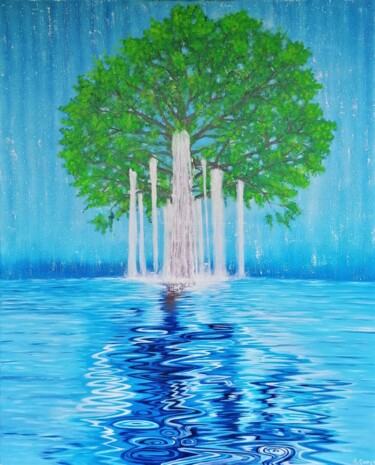 Painting titled "L'arbre de vie" by Aurélie Goarzin, Original Artwork, Oil Mounted on Wood Stretcher frame