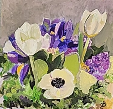 Peinture intitulée "Anémone et jacinthes" par Valérie Blum (Valery), Œuvre d'art originale, Acrylique