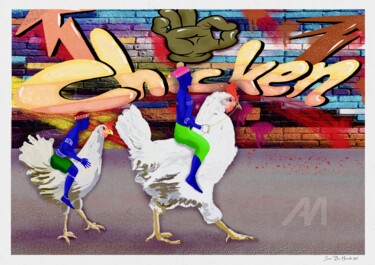 数字艺术 标题为“The chicken race” 由Svein Ove Hareide, 原创艺术品, 数字油画