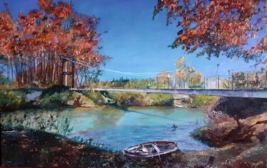 Le pont de l'Ile aux pilotes 1 Peinture intitulée "Le pont de l'Ile au…" par Erick Millet, Œuvre d'art originale, Acrylique