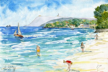 Malerei mit dem Titel "Les Sablettes" von Loran De Cevinne, Original-Kunstwerk, Aquarell