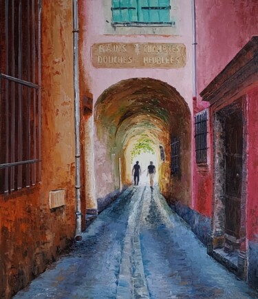 Painting titled "Bains douches Chamb…" by Noelle Huin, Original Artwork, Oil Mounted on Wood Stretcher frame