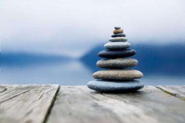 「meditation Rock Tow…」というタイトルの絵画 Tony Rubinoによって, オリジナルのアートワーク, アクリル ウッドストレッチャーフレームにマウント