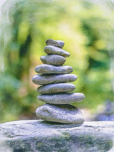 「Meditation Rock Tow…」というタイトルの絵画 Tony Rubinoによって, オリジナルのアートワーク, アクリル ウッドストレッチャーフレームにマウント