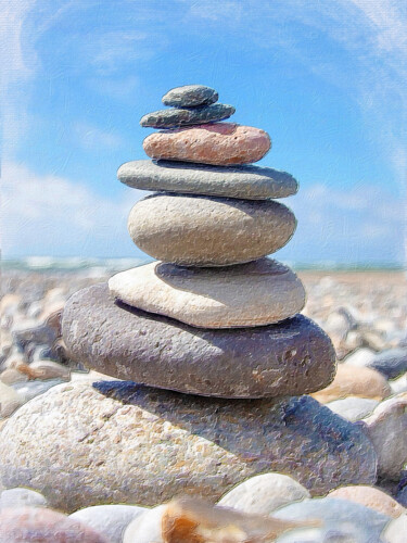 「Meditation Rock Tow…」というタイトルの絵画 Tony Rubinoによって, オリジナルのアートワーク, アクリル ウッドストレッチャーフレームにマウント