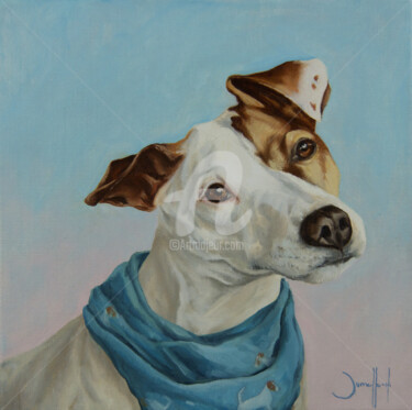 Peinture intitulée "Le chien du voisin" par Christine Jumelle, Œuvre d'art originale, Huile Monté sur Châssis en bois