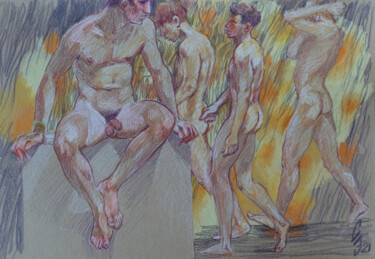 Drawing titled "After a workout in…" by Sergey Sovkov, Original Artwork, Conté