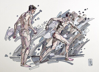 Dessin intitulée "Breakers" par Sergey Sovkov, Œuvre d'art originale, Aquarelle