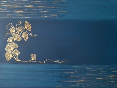 Malerei mit dem Titel "Blue and gold ginkgo" von Maria Xavier Alves (XAM), Original-Kunstwerk, Acryl