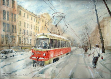 Painting titled "Сніг у грудні _аква…" by Volodimir Kudlai, Original Artwork, Watercolor