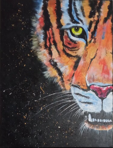 绘画 标题为“Tiger” 由Olga Dmitrieva, 原创艺术品, 丙烯 安装在木质担架架上