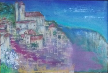 Peinture intitulée "Saint Cirq Lapopie" par Greensleeves, Œuvre d'art originale, Pastel Monté sur Carton