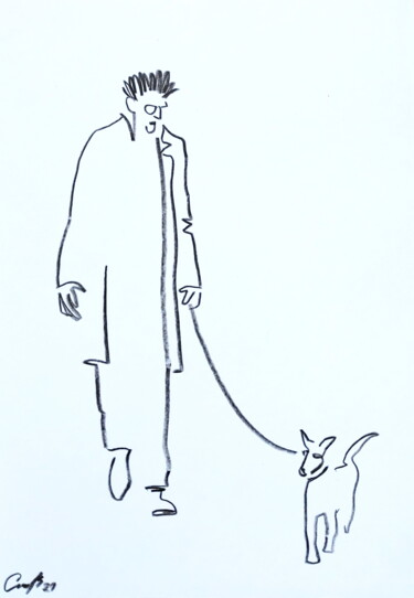 Walking the dog. Dessin intitulée "Walking the dog." par Vadim Studenov, Œuvre d'art originale, Crayon