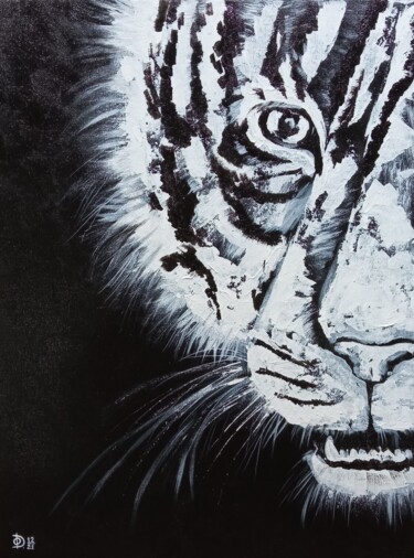 绘画 标题为“white Tiger” 由Olga Dmitrieva, 原创艺术品, 丙烯 安装在木质担架架上
