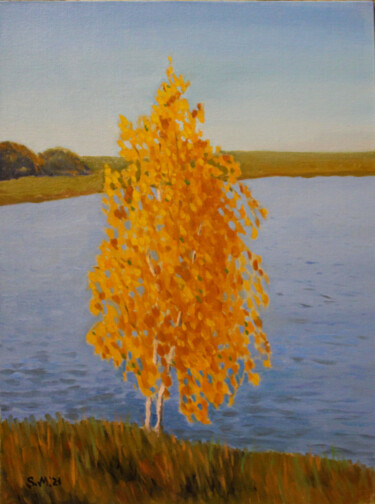 A Birch Tree Peinture intitulée "A Birch Tree" par Mariya Smirnova, Œuvre d'art originale, Huile