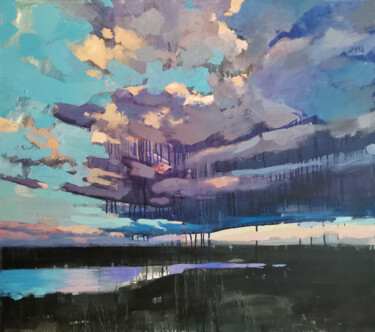Painting titled "Above the Vyatka ri…" by Daniil Mikhailov, Original Artwork, Oil Mounted on Wood Stretcher frame
