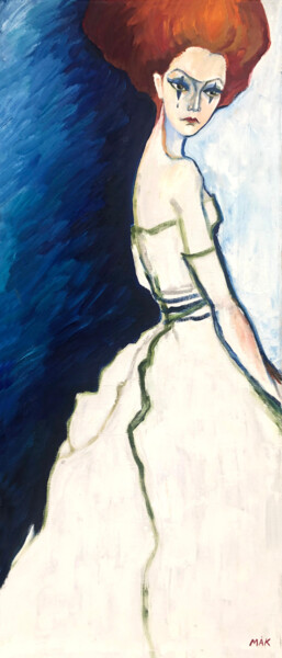 Painting titled "RED-HEADED PIERROT…" by Irina Makarova, Original Artwork, Oil Mounted on Wood Stretcher frame
