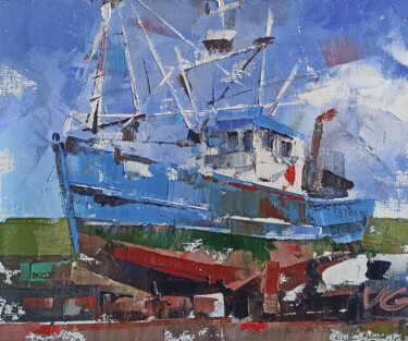 Marina series FISHING BOATS part #1 original oil painting 绘画 标题为“Marina series FISHI…” 由Volodymyr Glukhomanyuk, 原创艺术品, 油 安装在木板上