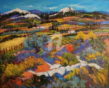 Painting titled "Provence bleue" by Milorv, Original Artwork, Oil