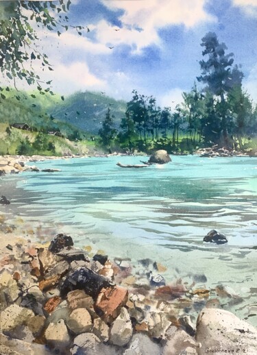 绘画 标题为“Arkhyz. Mountain ri…” 由Eugenia Gorbacheva, 原创艺术品, 水彩