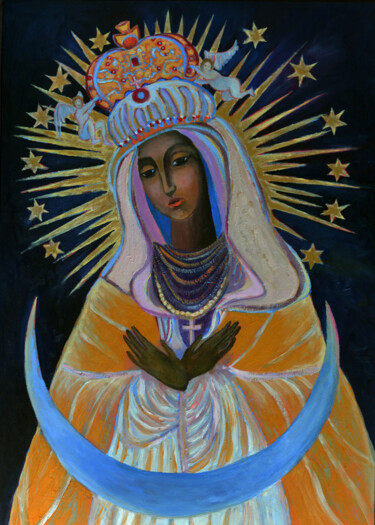 Our Lady of Ostra Brama Mother of Mercy Vilnius Peinture intitulée "Our Lady of Ostra B…" par Magdalena Walulik, Œuvre d'art originale, Huile
